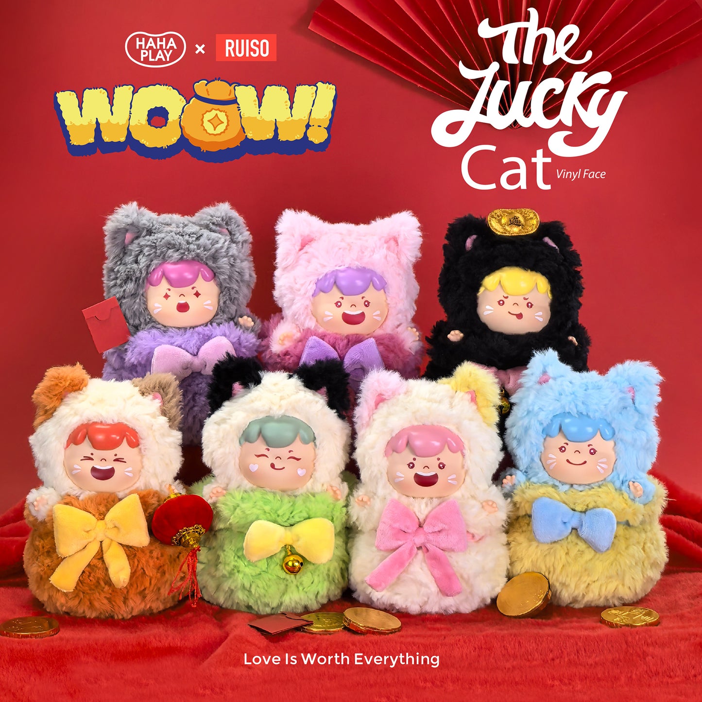 【BOGO】WOOW The Lucky Cat Series Vinyl Face Plush Bag Dolls