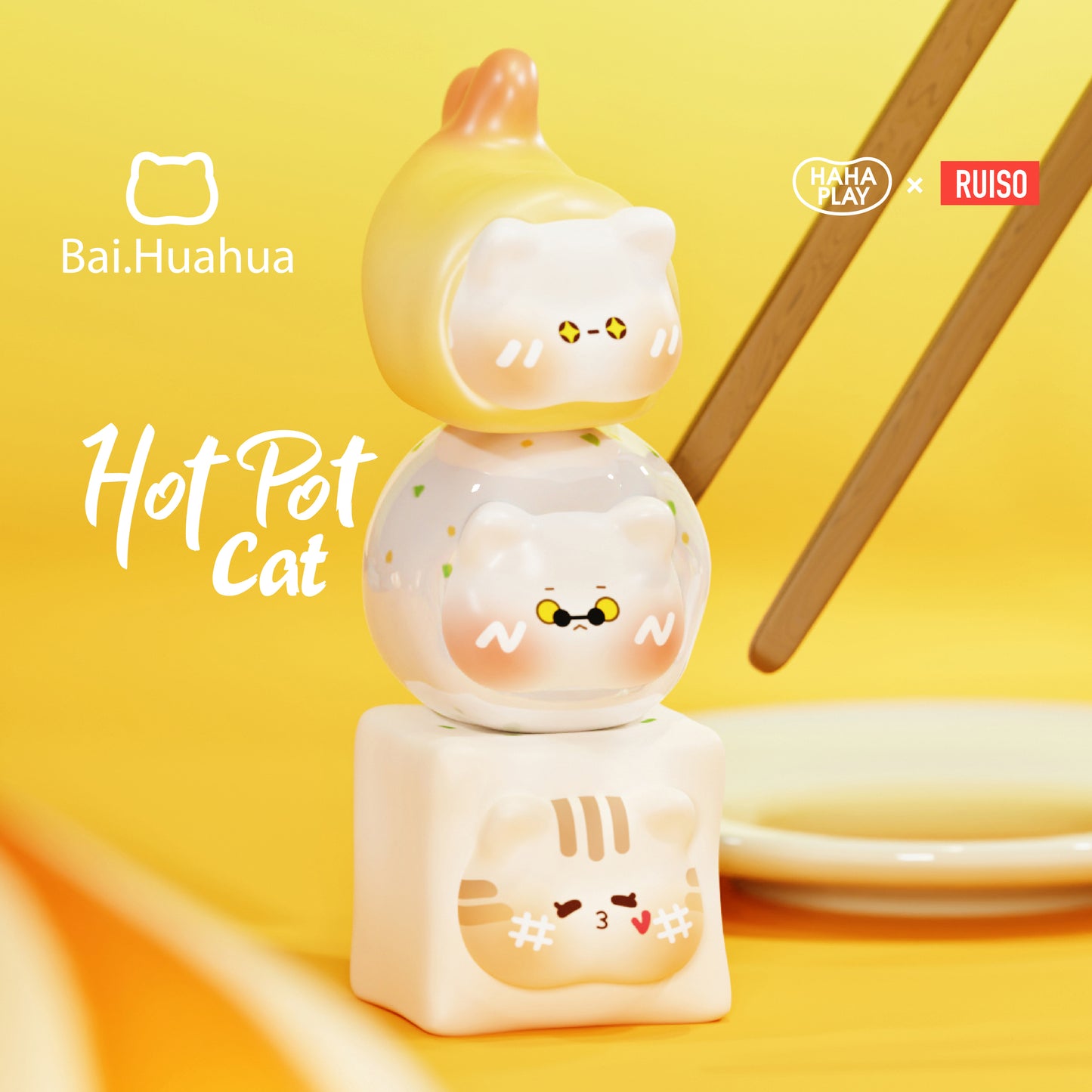 【BOGO】Bai.Huahua Hot Pot Cat Series Mini Beans Figures